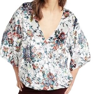 Maeve Umi Velvet Polka Dot Floral Wrap Kimono Sleeve Blouse for Anthropologie